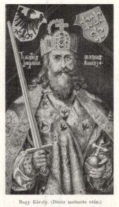 Nagy Károly képmása Albrecht Dürer metszete után.