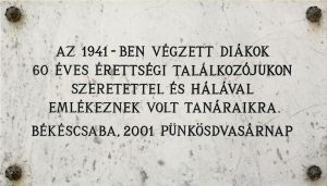 Bekescsaba hatvaneves erettsegi talalkozo emlektabla.jpg