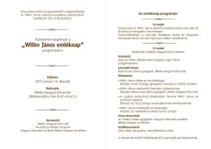A 2016-os Wilim János emléknap programja