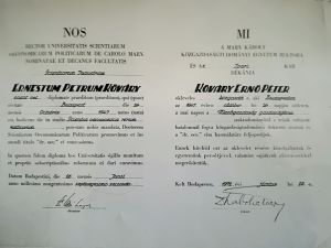 Kőváry E. Péter doktori oklevele