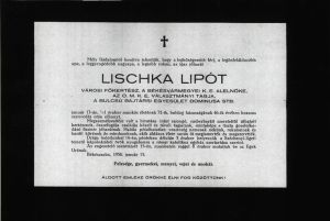 Lischka Lipót gyászhíre