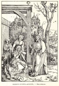 Albrecht Dürer Krisztus búcsúja anyjától című rézkarca.