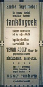 Tevan-hirdetés a Békésmegyei Iparosok Lapjában